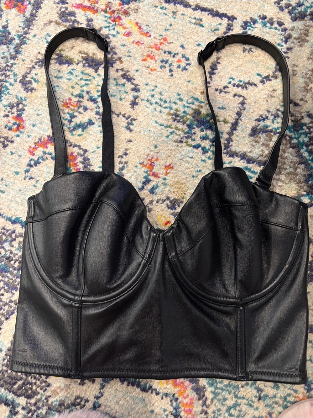 Victoria's Secret Very Sexy Black Faux Leather Bustier Top. Size 32D